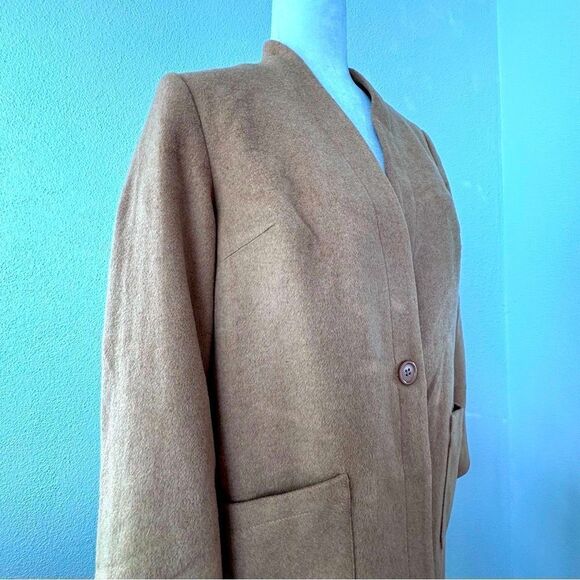 Denim &Co Tan Coat QVC Two Pockets V Neck SZ Small NWOT - Picture 3 of 14